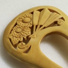 Kanzashi éventail et chrysanthèmes  rond, double-épingle　buis japonais